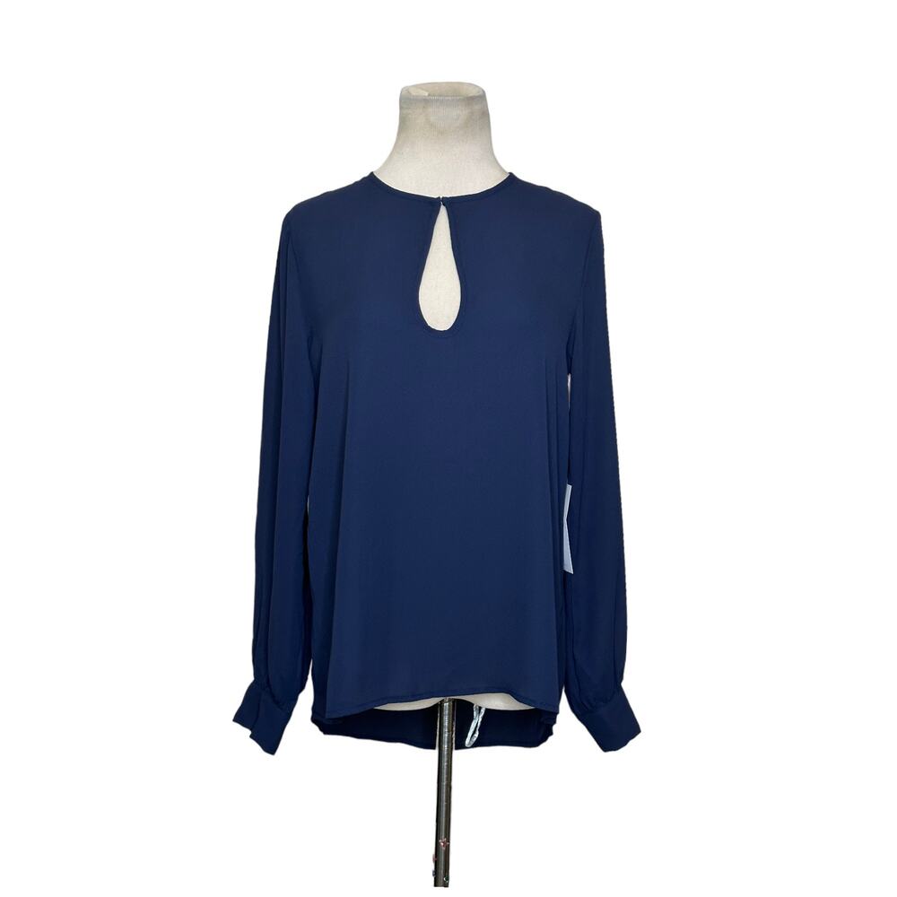 WAYF navy blue long sleeves key hole neck blouse size XS